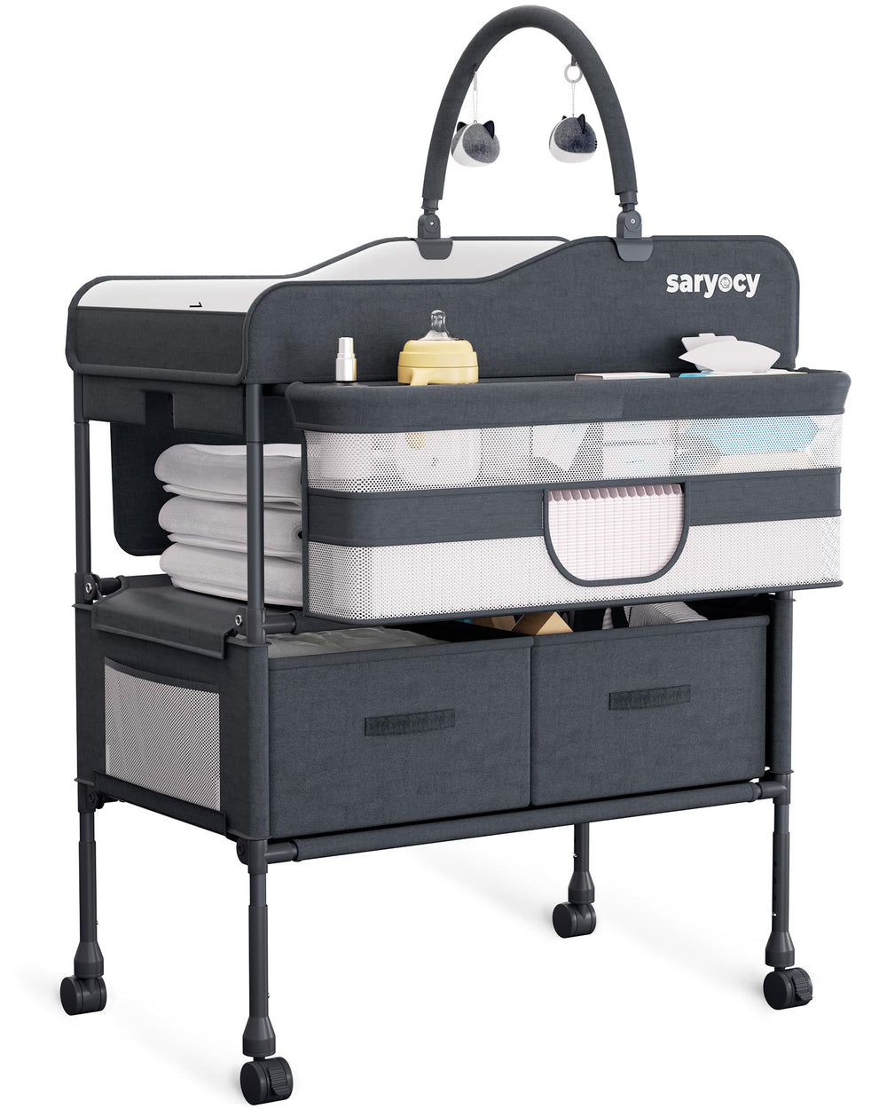 Saryocy baby changing table foldable mechanism for compact storage