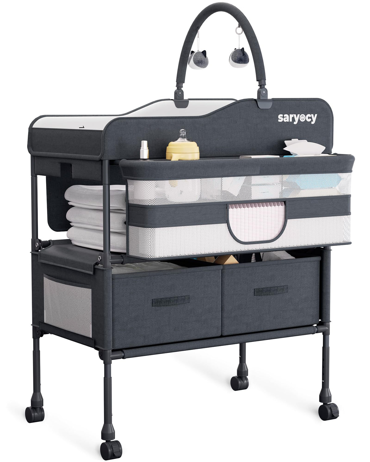 Saryocy baby changing table foldable mechanism for compact storage