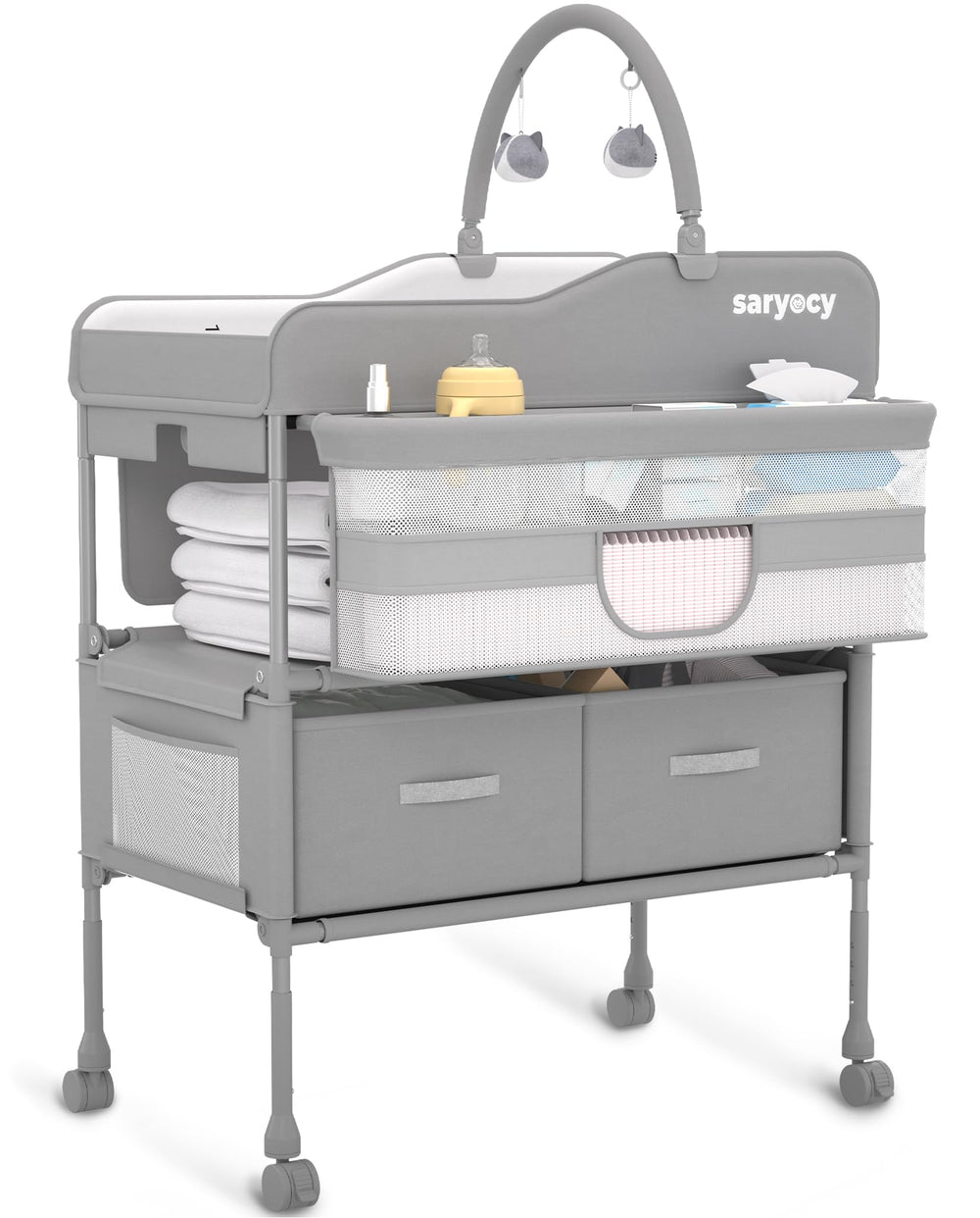 Saryocy baby changing table with guard rails for safe diaper changes
