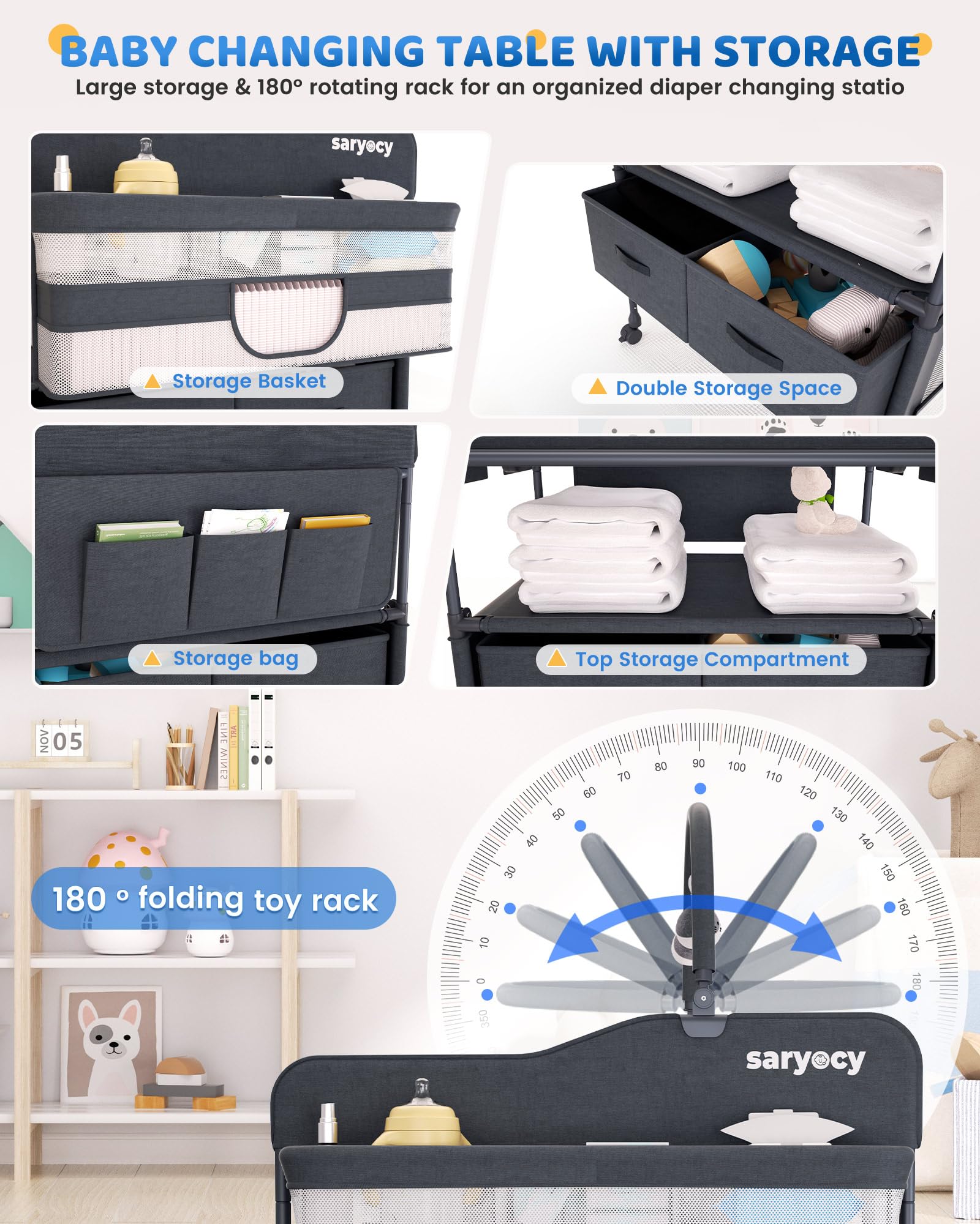 Saryocy changing table storage compartments keep essentials organized