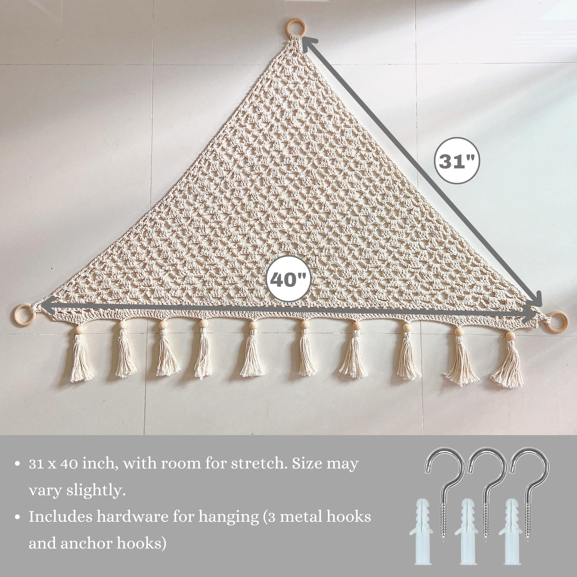 Sasa Baby and Toddler Macrame Toy Hammock helps neatly display toys in a tidy nursery.