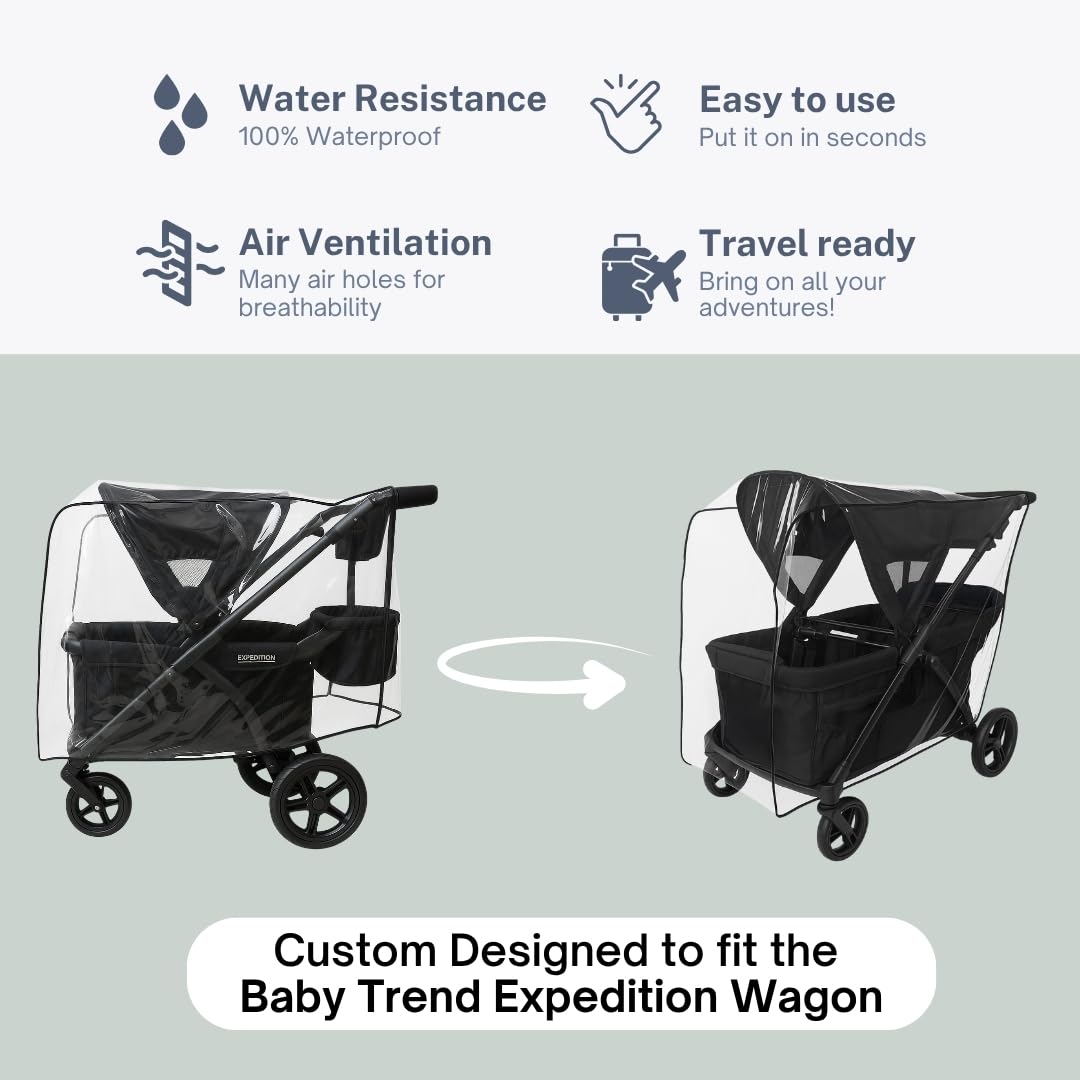 SASHA'S clear-view window rain cover lets you watch your little one