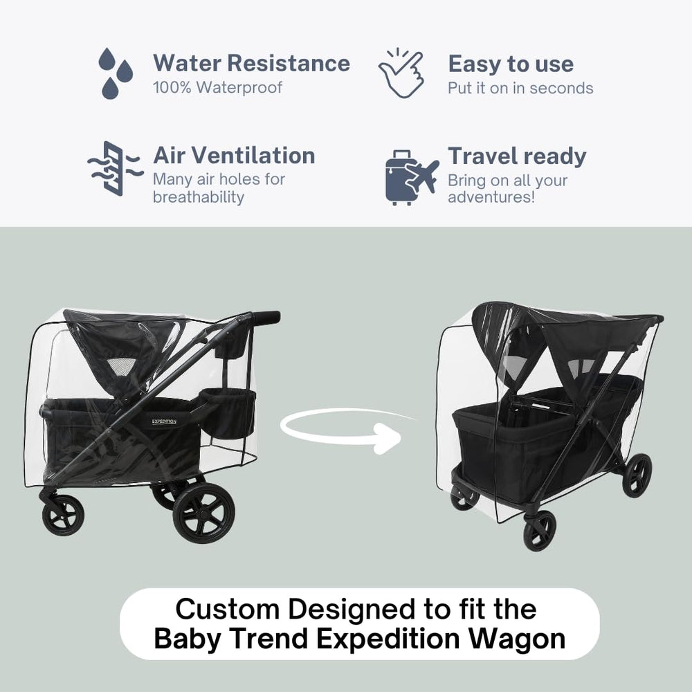 SASHA'S clear-view window rain cover lets you watch your little one
