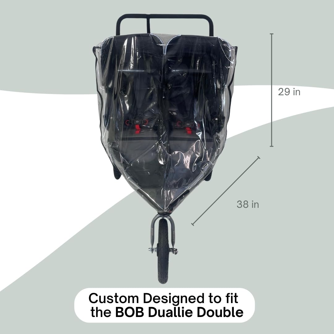 Zipper access on SASHA'S rain cover enables quick child checks on the BOB Duallie