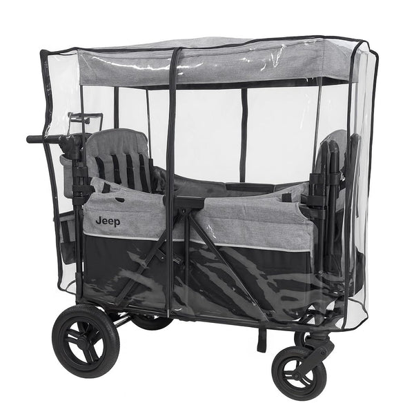 SASHA'S rain cover on Jeep Wrangler Deluxe 4 Seater provides clear visibility and rain protection.