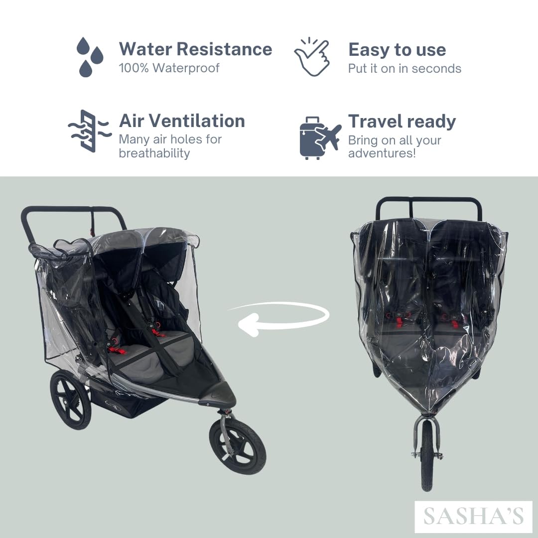 SASHA'S travel-friendly rain cover folds compactly for on-the-go use