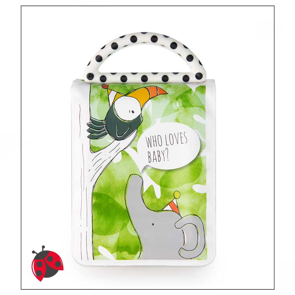 Sassy Developmental Look Book's multi-textured handle supports grasping and teething.