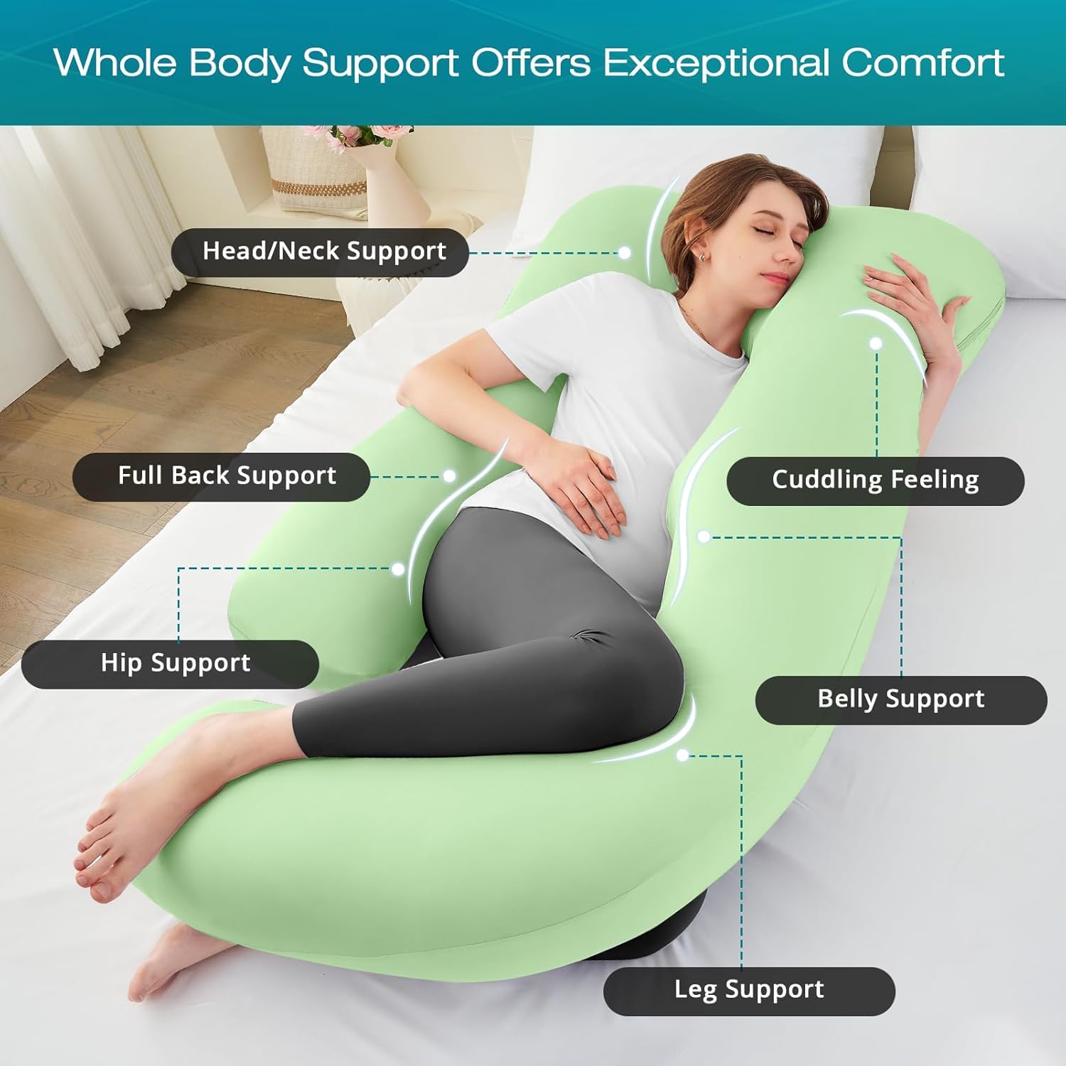 Sasttie 65-inch full-body pillow provides wrap-around support from head to feet.