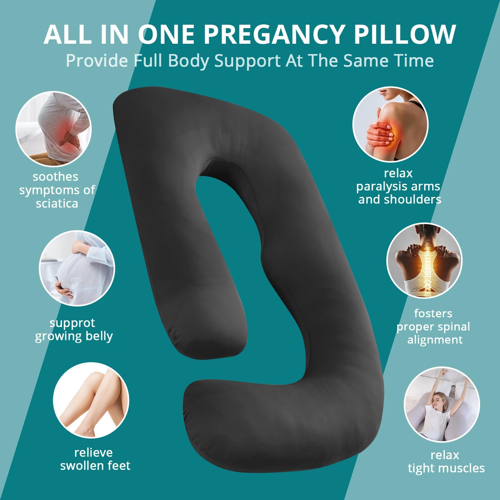 Sasttie pillow assists with belly support and leg comfort during late pregnancy