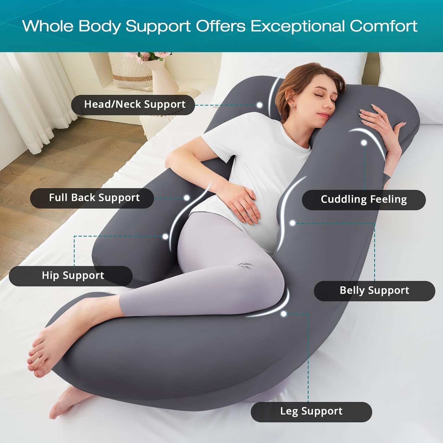 Sasttie 65-inch pregnancy pillow wraps from head to feet for full-body comfort