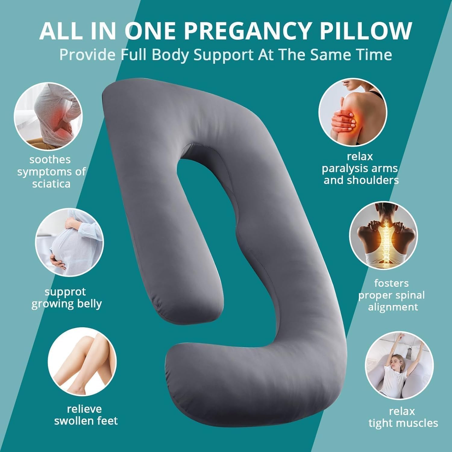 Sasttie pregnancy pillow in dark grey adds a modern look to bedtime
