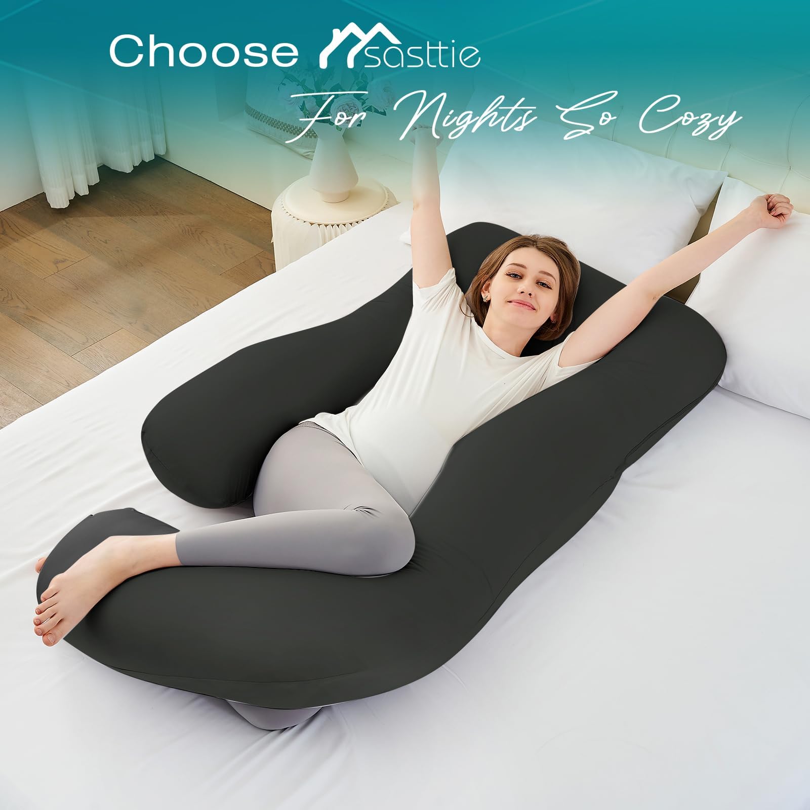 Sasttie pillow used in bed offering reliable back and shoulder support.