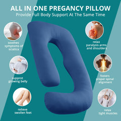 Sasttie navy pregnancy pillow adds calm style while supporting hips and back