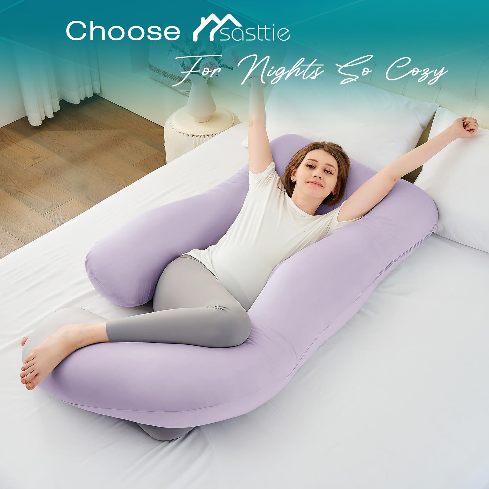 Sasttie lavender pillow in use supporting side sleeping and torso comfort.