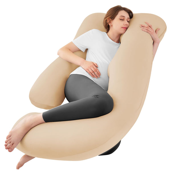 Sasttie U-shaped pregnancy pillow offers full-body support for restful sleep