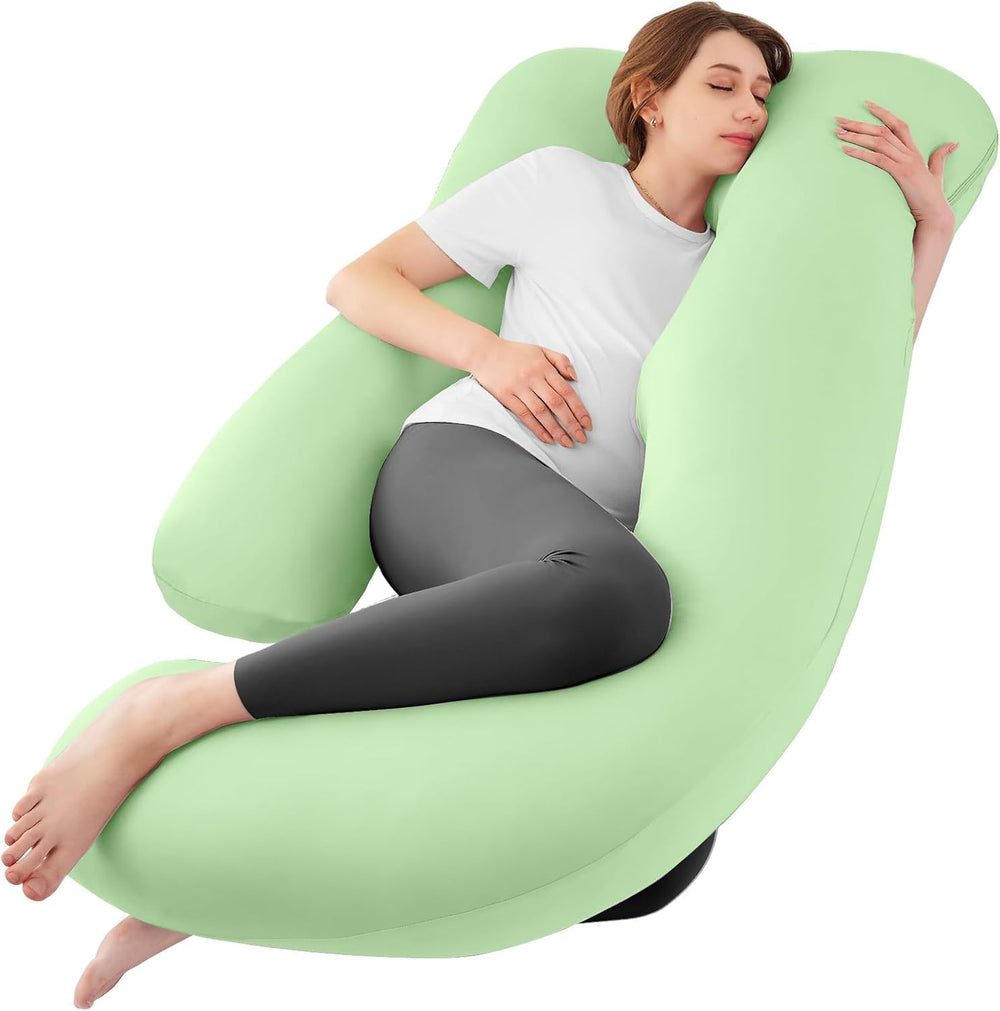 Sasttie pregnancy pillow U-shape ergonomic design supports shoulders and back for restful sleep.