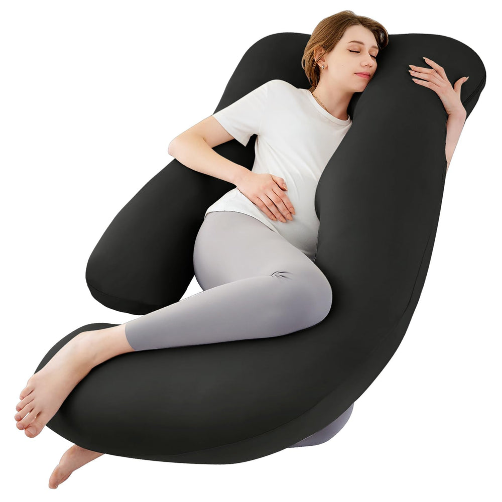 Sasttie pregnancy pillow front view showing ergonomic U-shape for full-body support