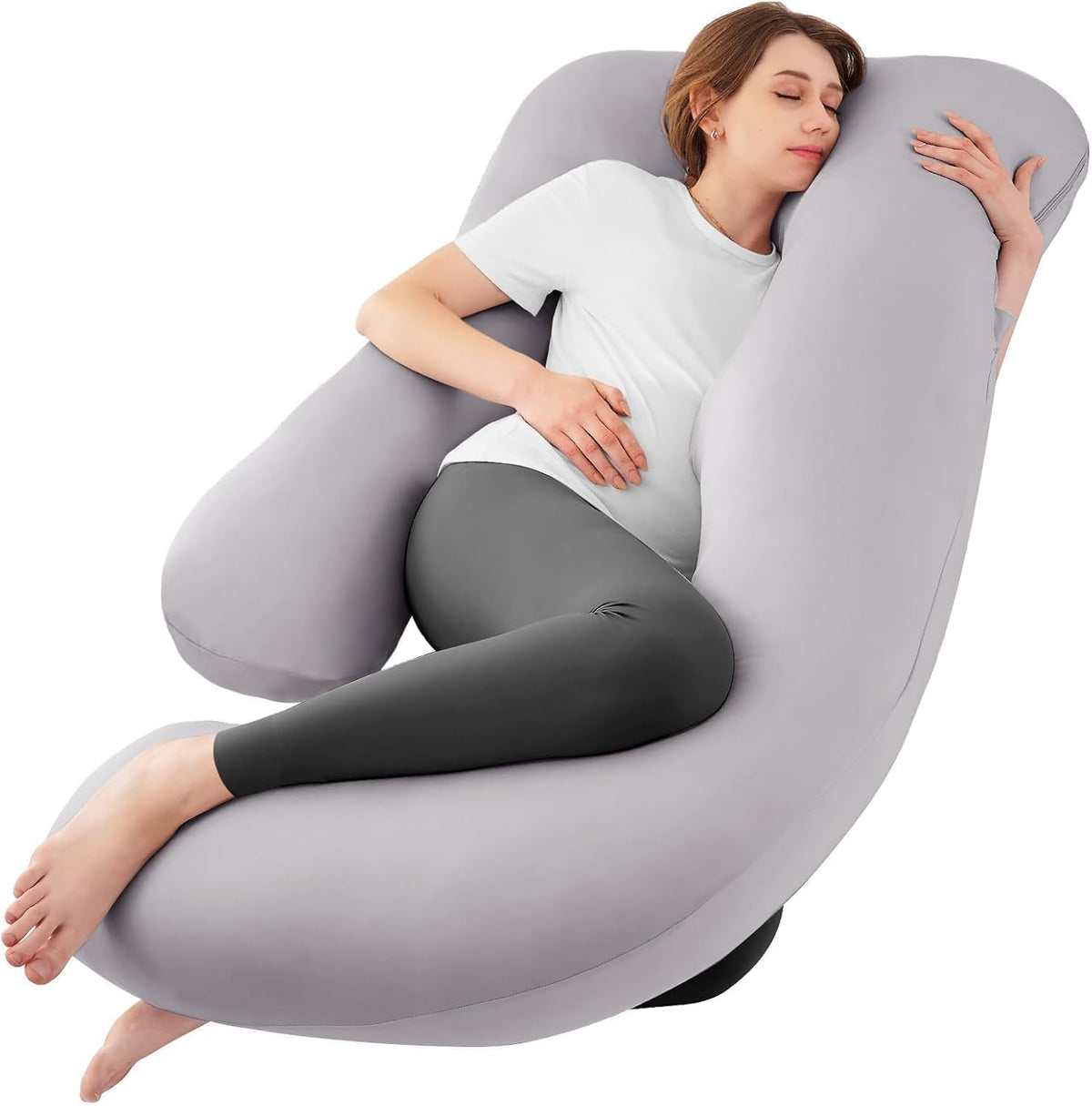 Sasttie pregnancy pillow U-shape front view provides full-body support for comfortable sleep