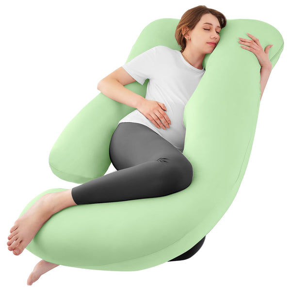 Sasttie U-shaped pregnancy pillow in full view showing ergonomic cradle support.