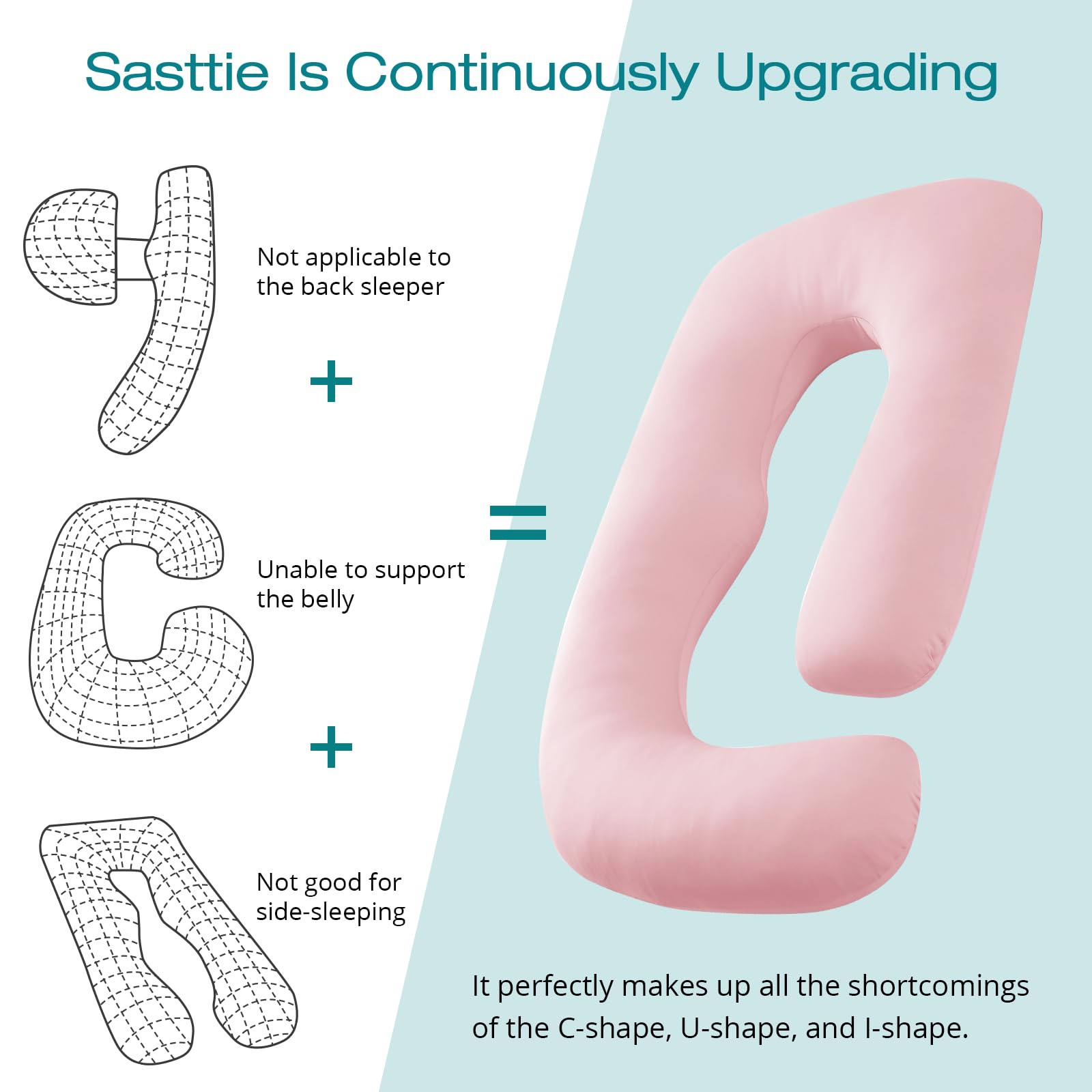 Sasttie pillow supports side-sleepers with shoulder and back relief.