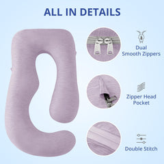 Sasttie U-shaped pillow cover fits 55-57 inch pillows securely.