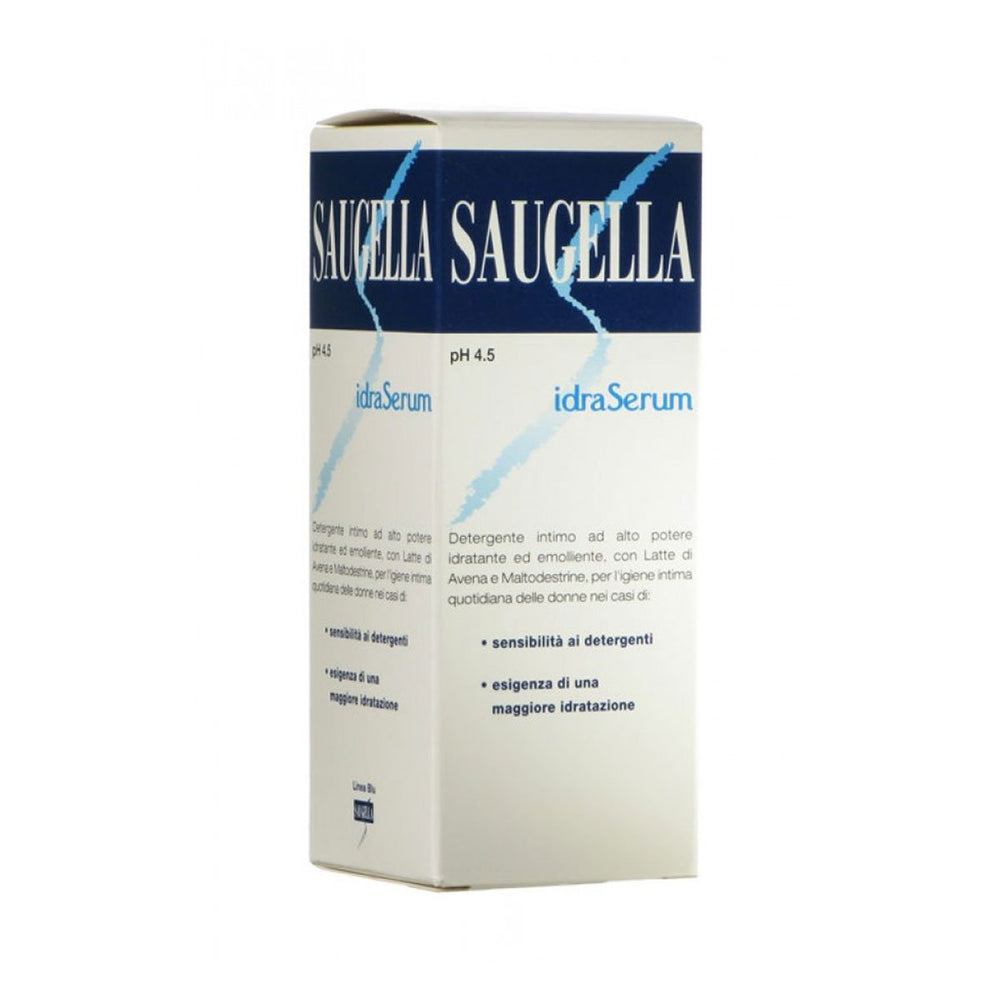 Saugella Hydra Serum Emulsion bottle for gentle daily intimate cleansing.