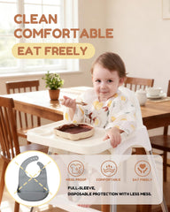 SauGonb bib with built-in pocket catching spills to reduce mess.