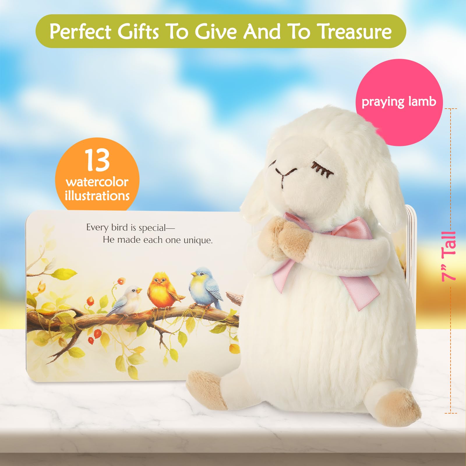 Sawnfay 7-inch praying lamb plush toy for baptism