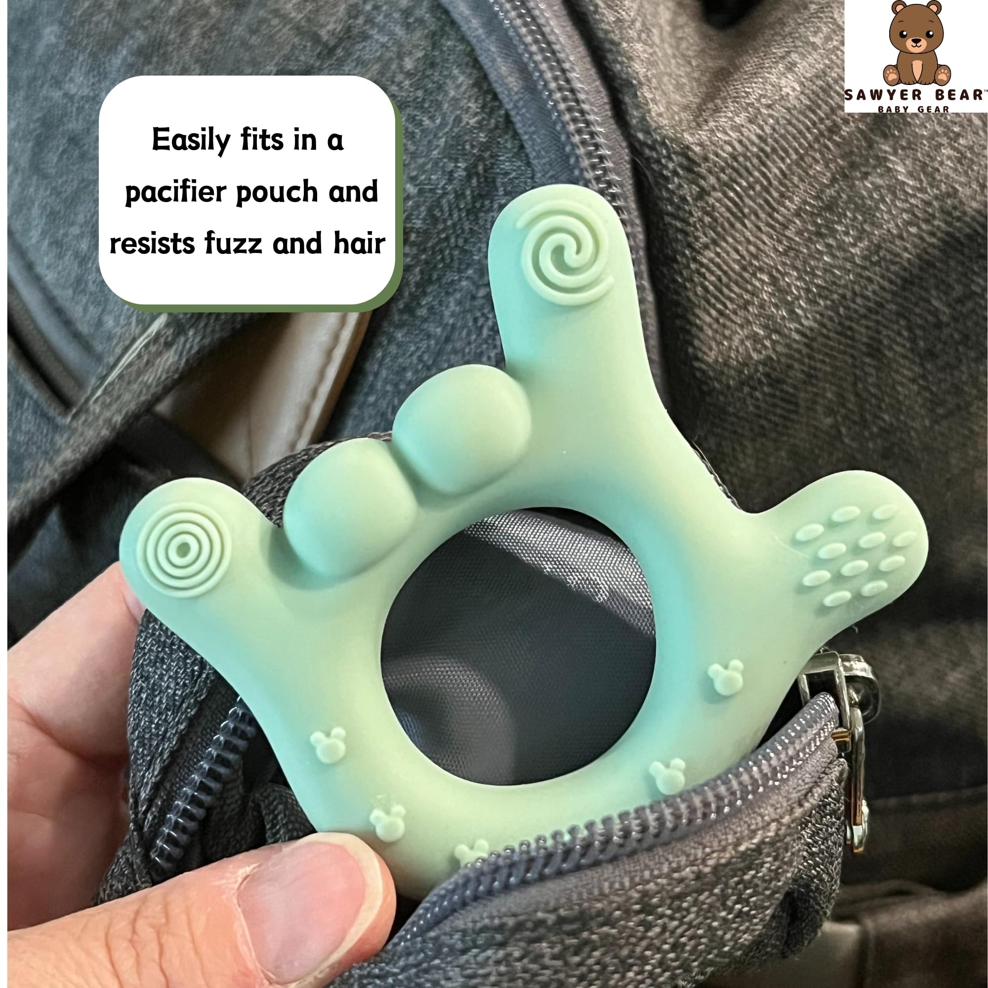 Sawyer Bear chubby hand design promotes reach and fine motor exploration.