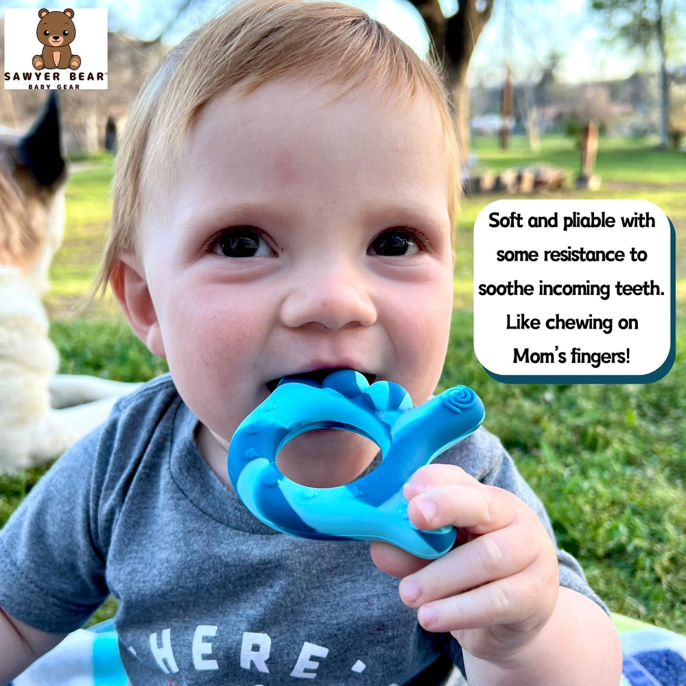 Sawyer Bear gift-ready I Love You teether for baby showers.