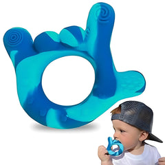 Sawyer Bear I Love You silicone hand teether aids grasping and gum soothing.