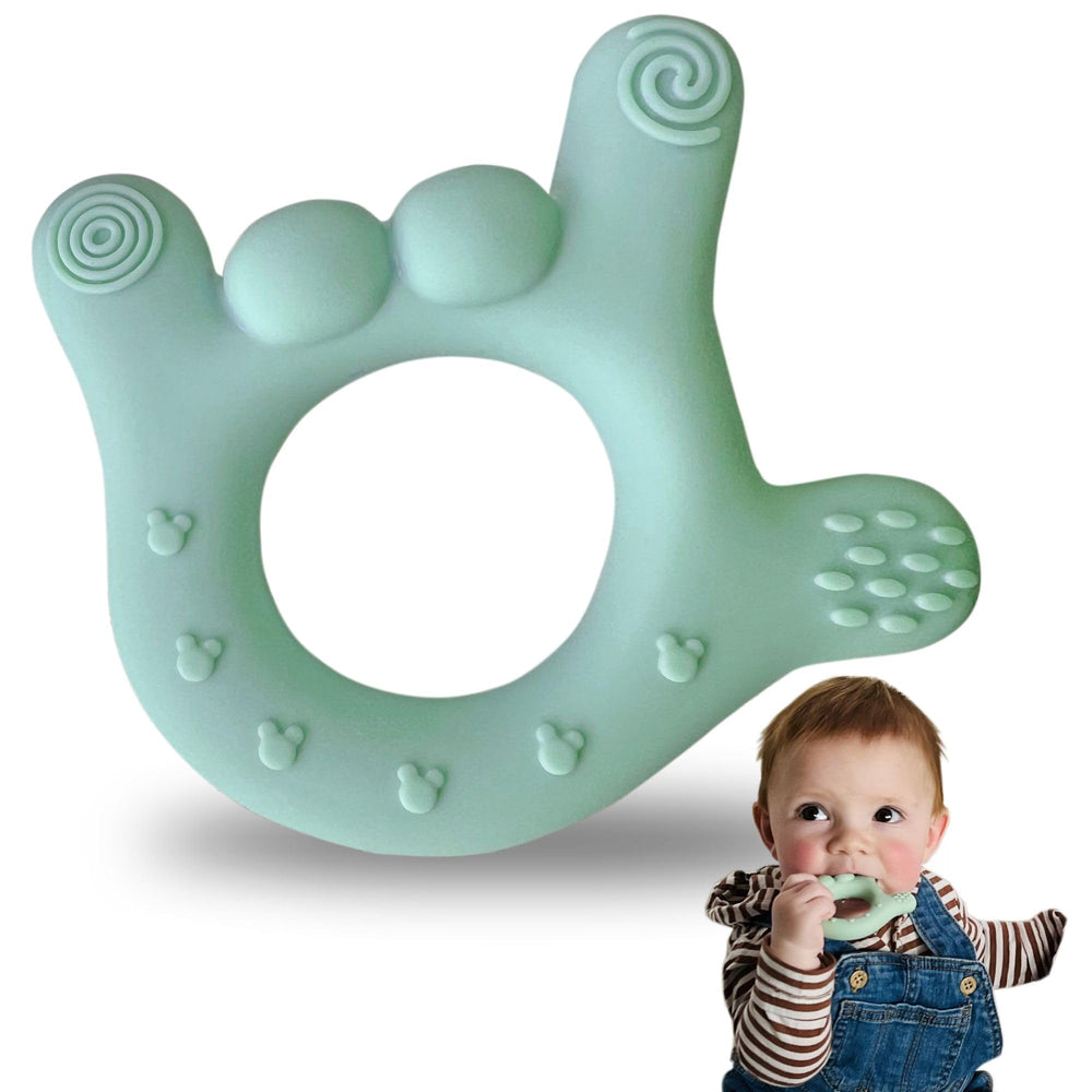 Sawyer Bear I Love You teether hand grip for easy grasp and calming relief.