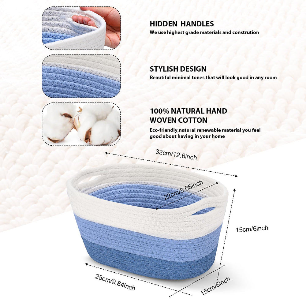 Sawysine cotton rope woven basket with handles for easy portability
