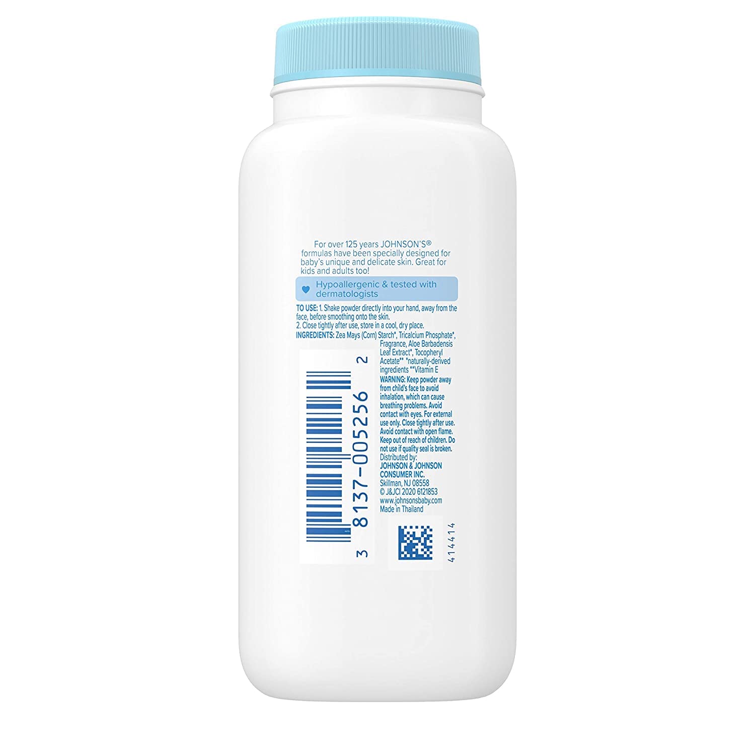 Powder with aloe and vitamin E for a soothing, soft feel in Johnson's Baby Powder