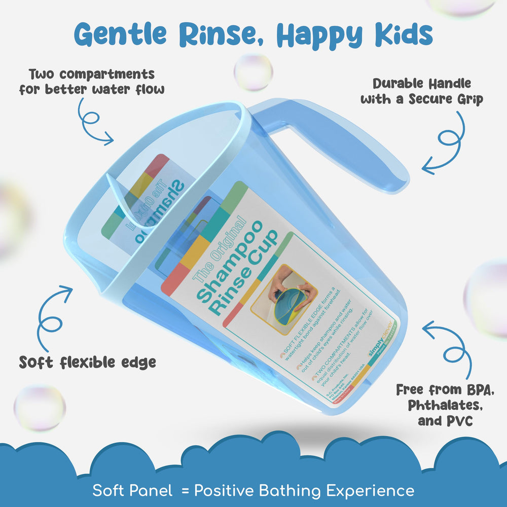 S.C. Products Shampoo Rinse Cup for kids blue side view showing soft-edge seal