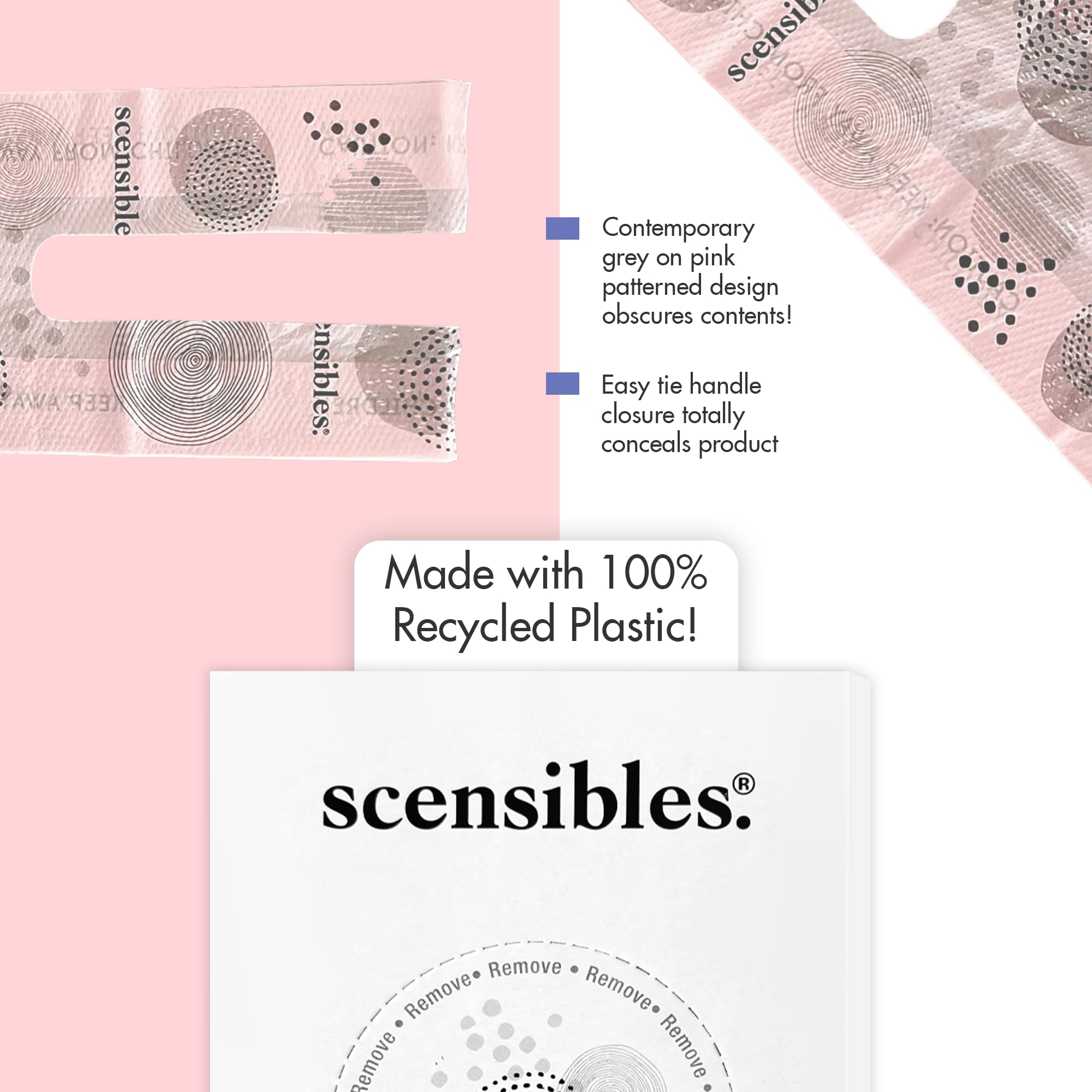 SCENSIBLES 50ct gray-on-pink pattern obscures contents for privacy