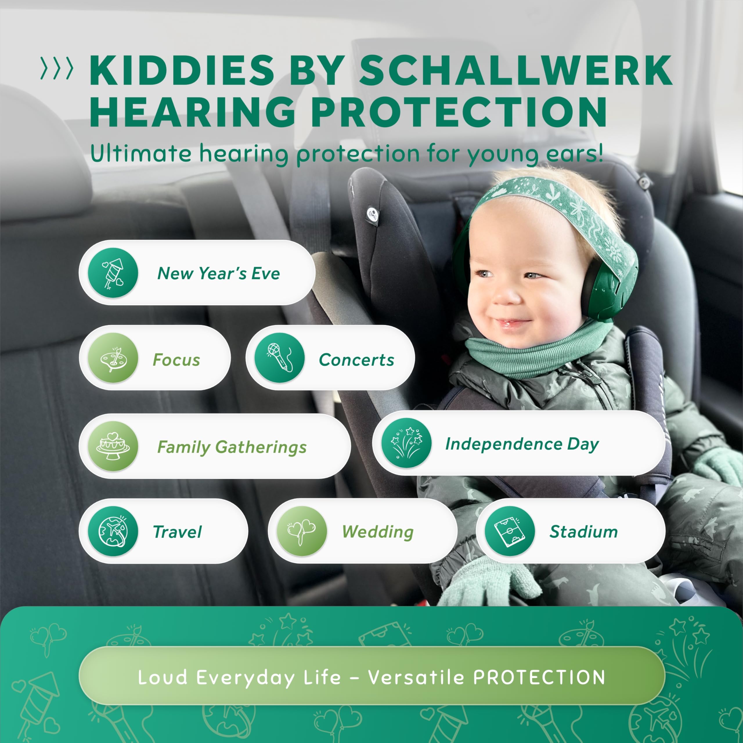 Schallwerk Mini+ Baby Ear Muffs provide comfy wear for busy outings.