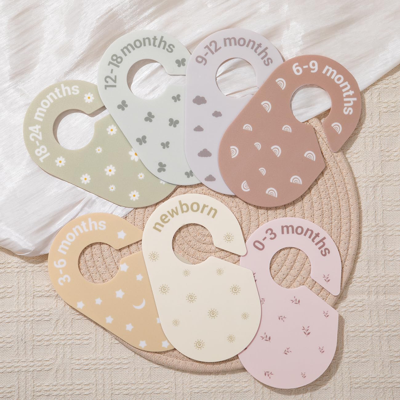 SCHOLOX baby size dividers for newborn to 24 months with clear labels for easy sorting.