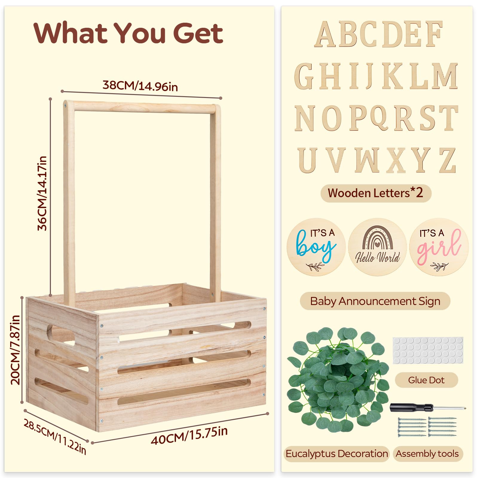 SCHOLOX wooden baby shower crate with side handle facilitates easy transport