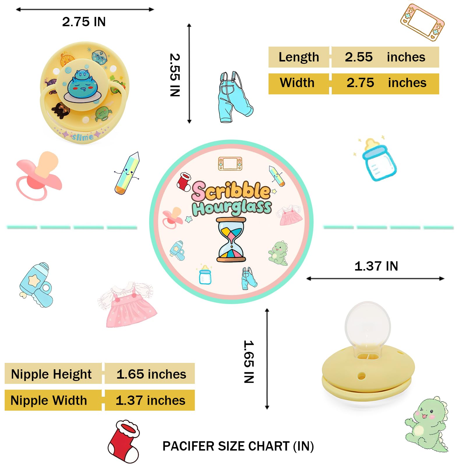 ScribbleHourglass cartoon-themed design adds whimsy to comfort routines.