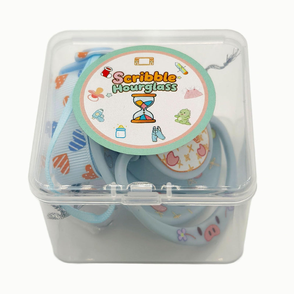 ScribbleHourglass durable pacifier clip features secure opening and closing for reliable use.