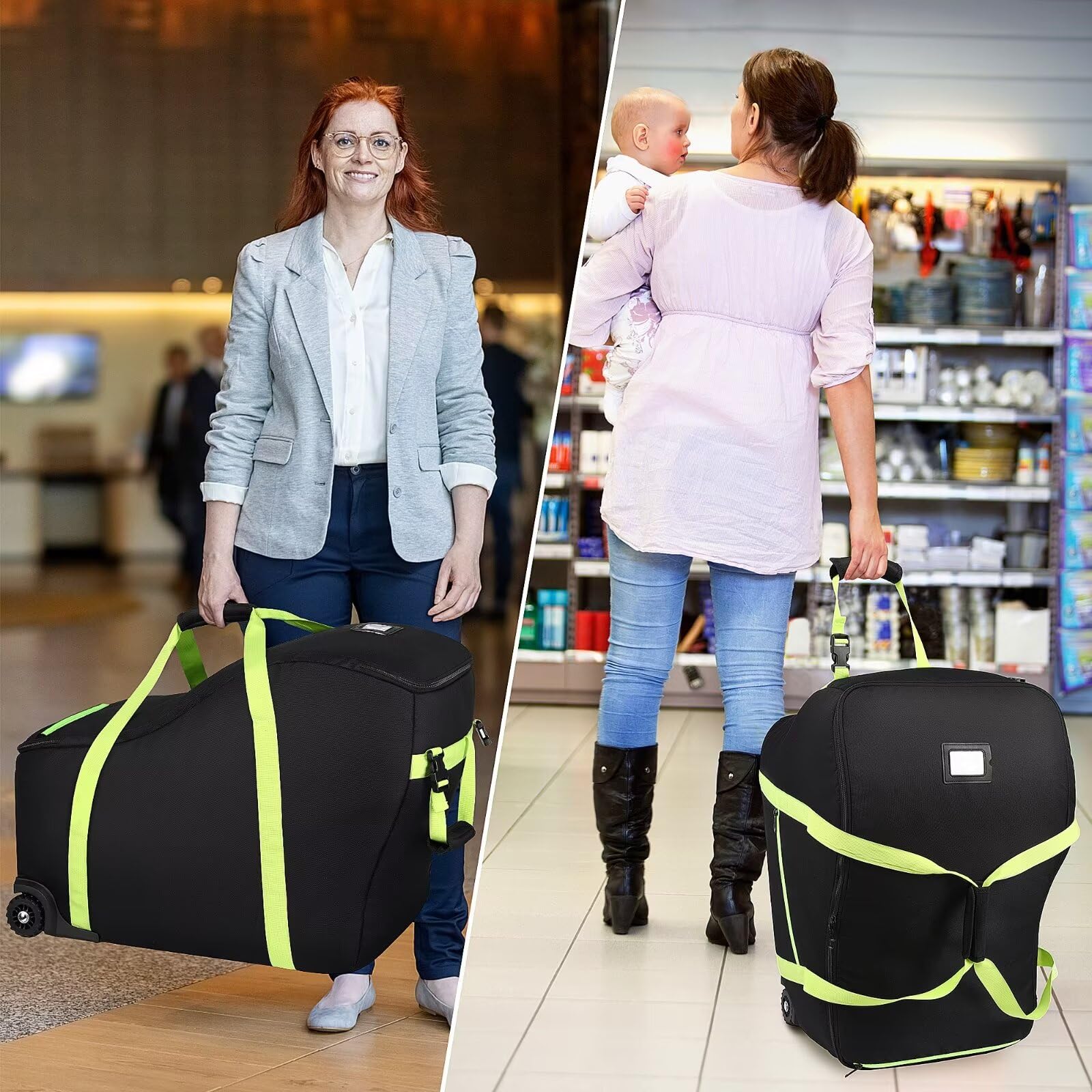SCTEL airline certified gate check bag ready for air travel with car seats