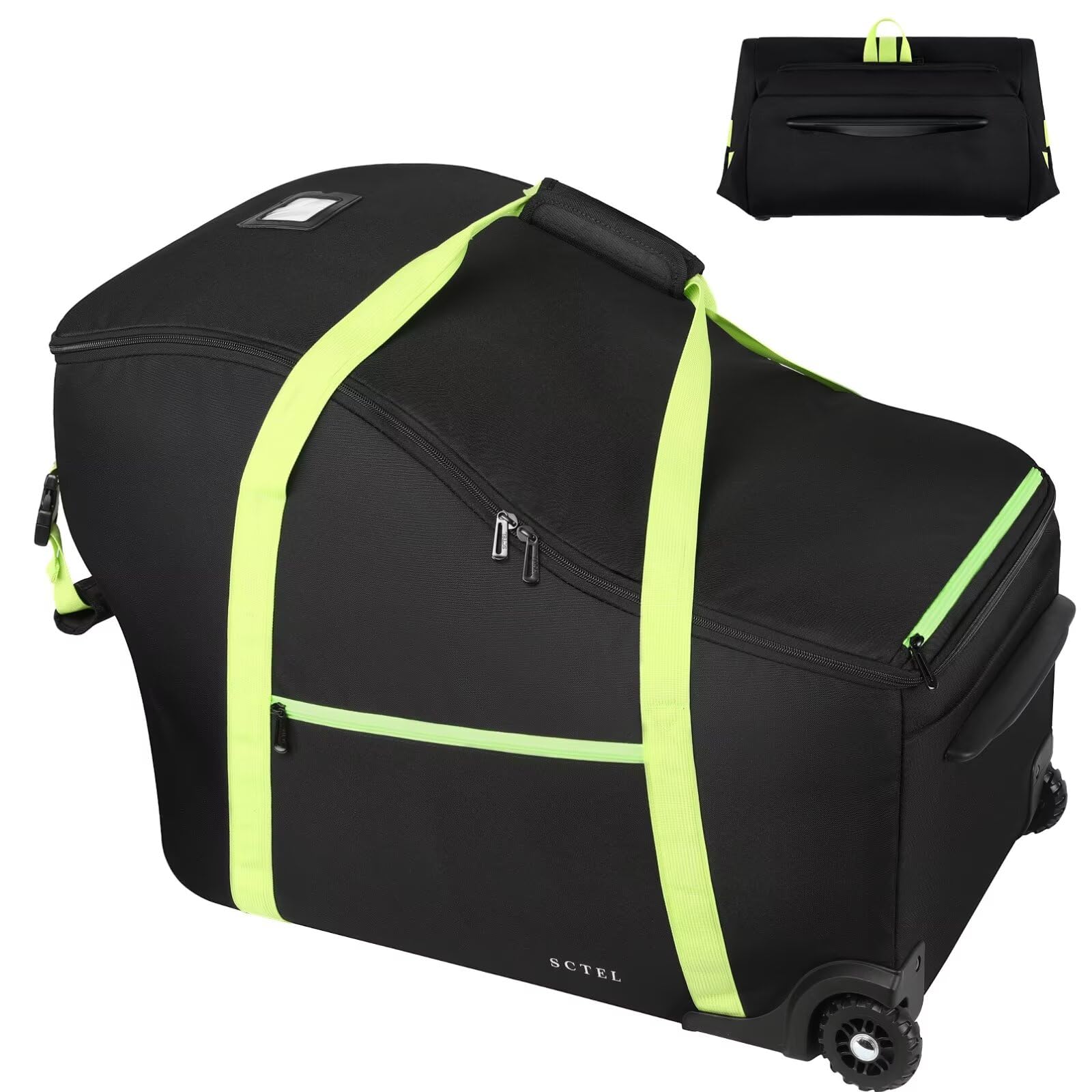 SCTEL travel bag for baby car seats showing wide compatibility with major brands