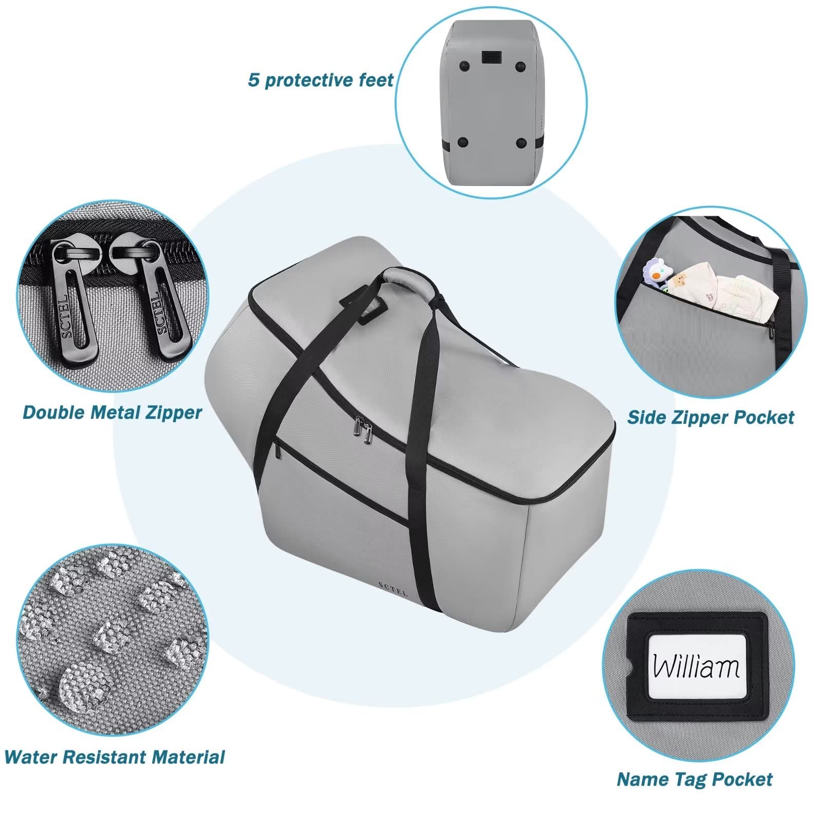 SCTEL padded handles enhance comfortable carrying through airports