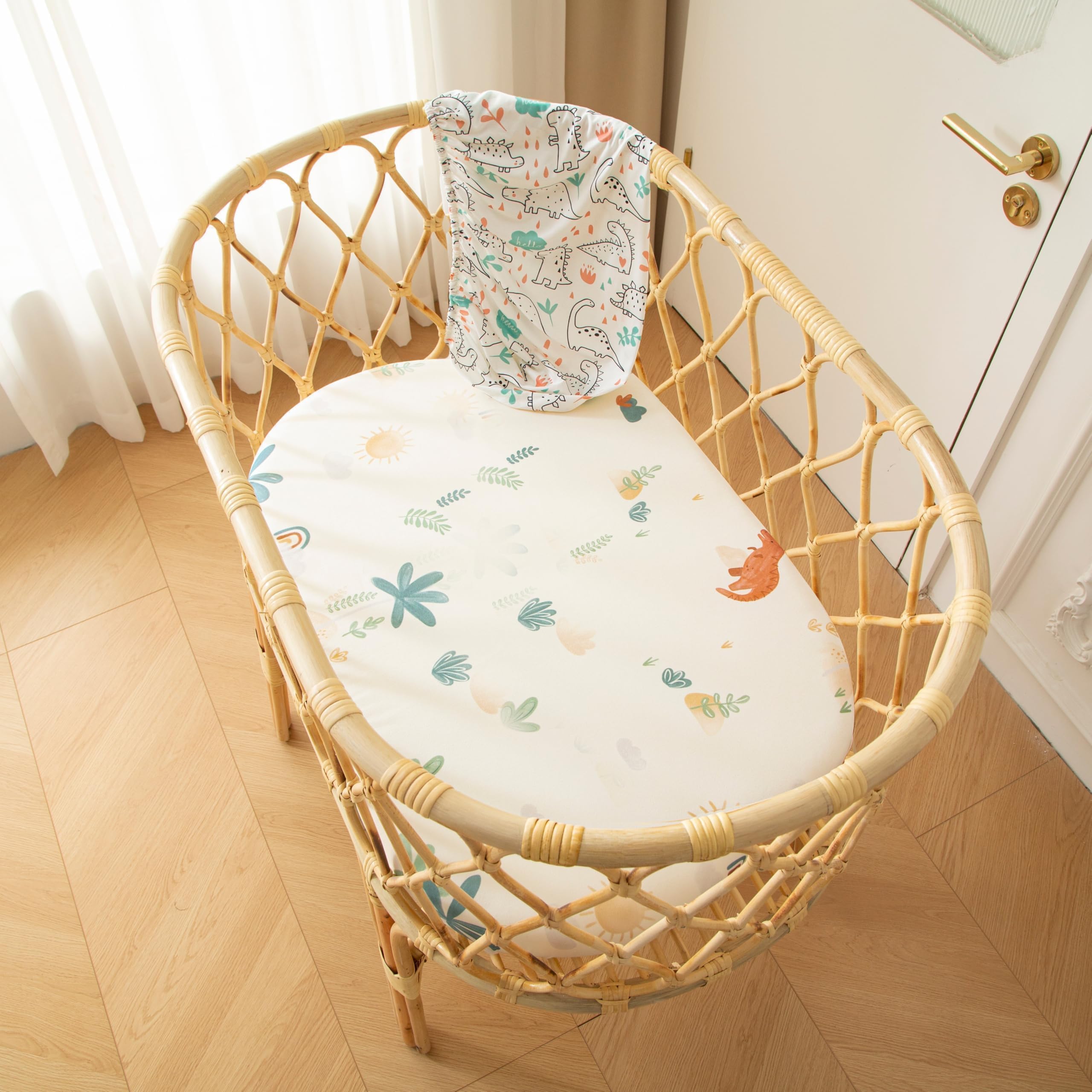 SDIII Dinosaur Bassinet Sheet pattern-2 showcases bright dinos for gentle night visuals