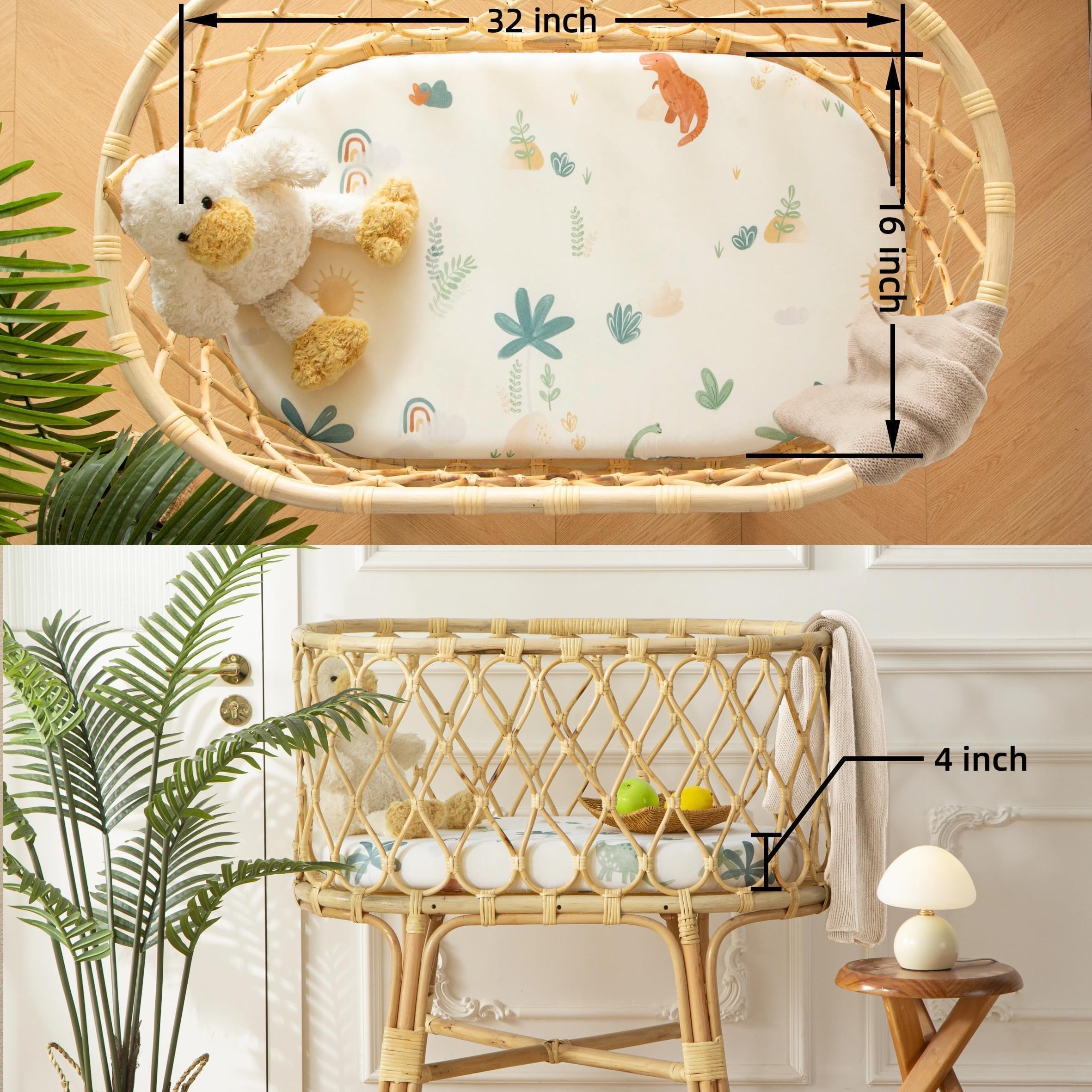 SDIII Dinosaur Bassinet Sheet universal-fit supports rectangle, round, oval, and hourglass beds