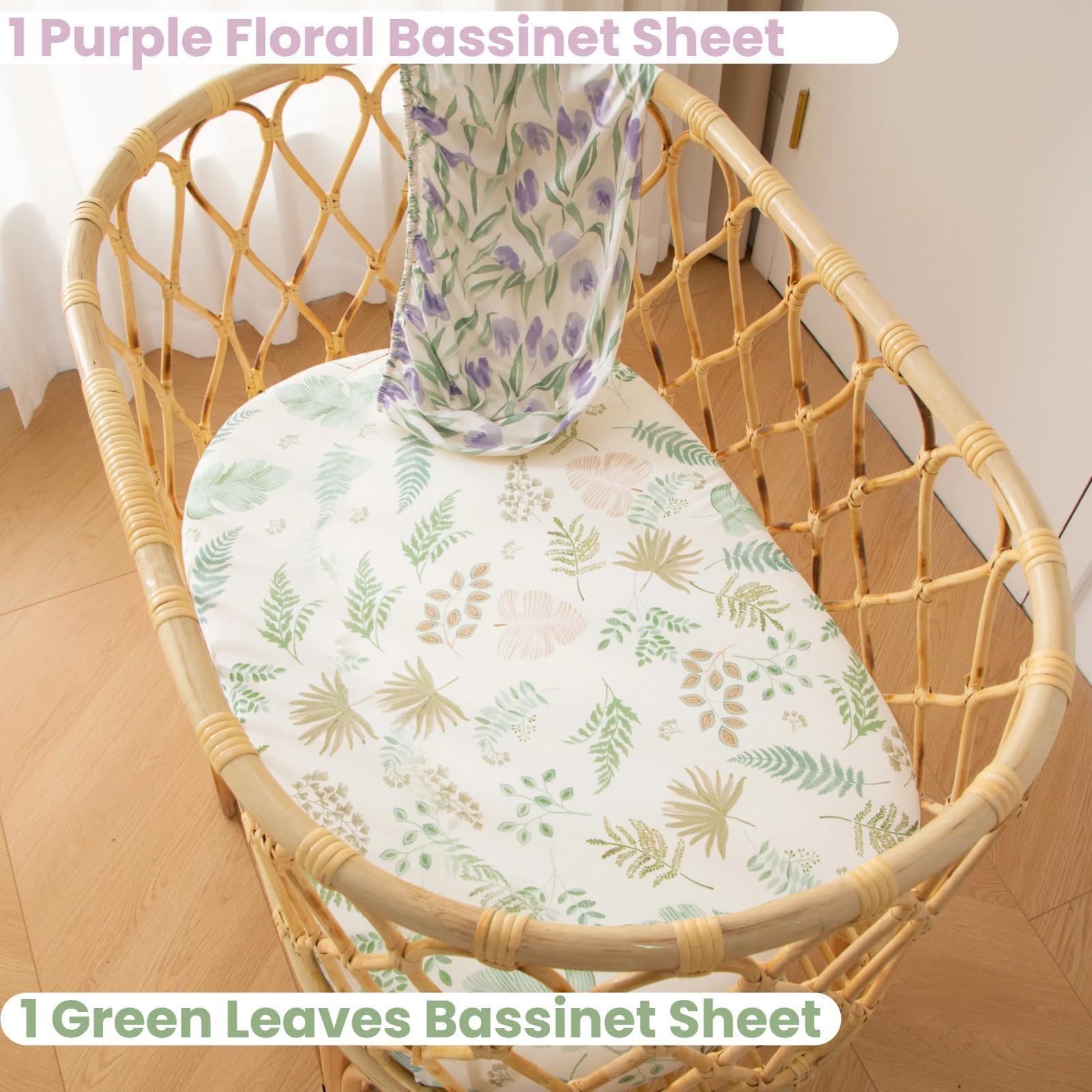 SDIII floral bassinet sheets rose-leaf print B keeps the mattress securely in place with stretchy edges.