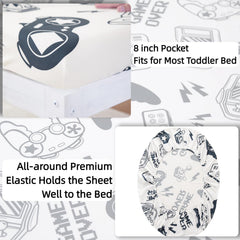 SDIII gamer toddler bedding set fitted sheet features deep pockets for secure fit.