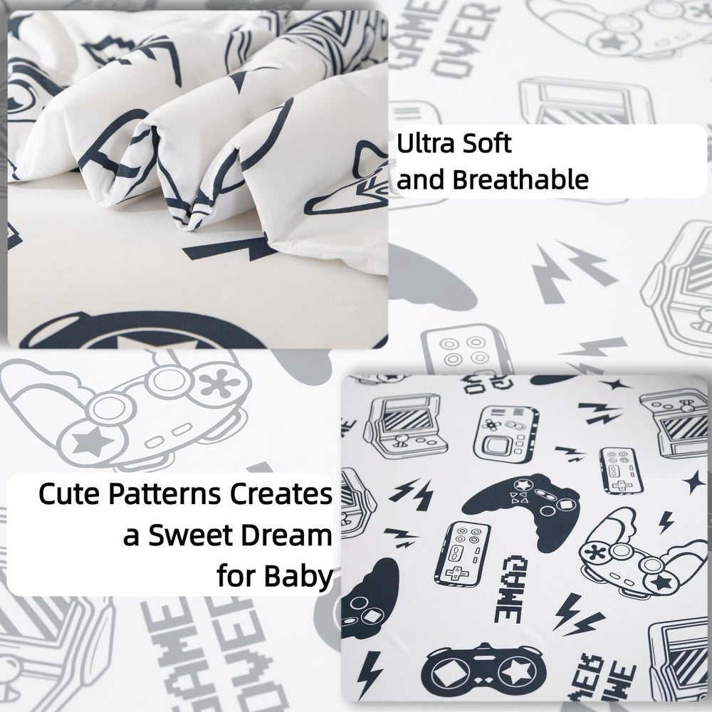 SDIII gamer toddler bedding set pillowcase with playful console design.