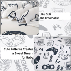 SDIII gamer toddler bedding set pillowcase with playful console design.